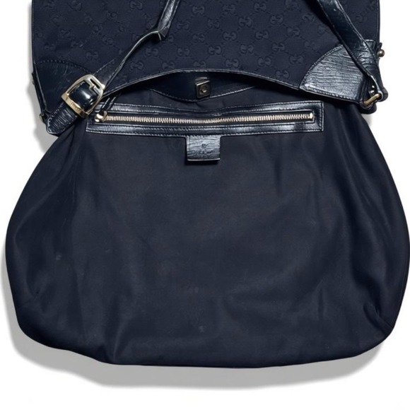 Gucci Vintage Horsebit Hasler Hobo Black GG Monogram Canvas and Leather w/Gold - Picture 2 of 5